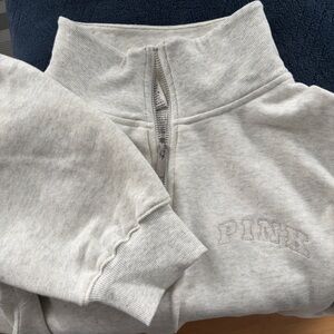 PINK Victoria's Secret Light Gray Quarter-Zip Sweater